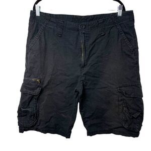 Blue Crown Solid Black Cargo Shorts multi pocket zipper 100% Cotton size 36